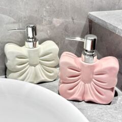 蝶結び手洗い液瓶陶磁器トイレ乳液瓶入浴剤シャンプープレス式分注瓶空瓶