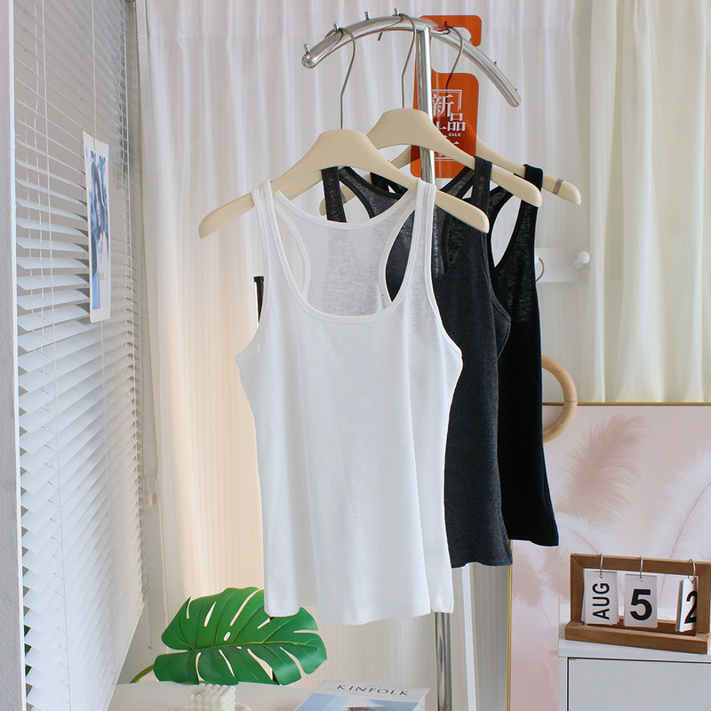 Basic Versatile U-Neck Sports Fitness Racerback Tank Top for Women, Summer Slim-Fit Base Shirt, Camisole, Sleeveless T-Shirt Top