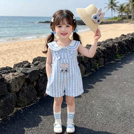 女童夏季兔子警官背带裤2026新款小女孩洋气卡通朱迪夏装两件套