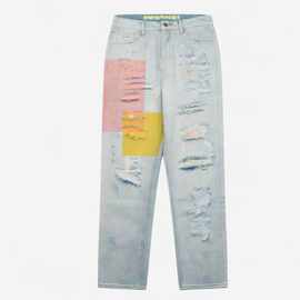 毒家正确版过验版23ss笑脸熊刀割破洞牛仔休闲长裤男女款一件代发