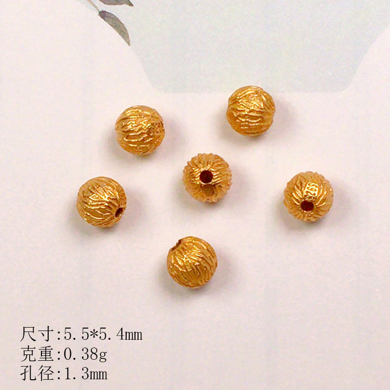 S925 Silver Gold-Plated Spacer Beads Walnut Zaki Fu Character Silver Beads Accessories Bracelet Necklace DIY Handmade Semi-Finished Products