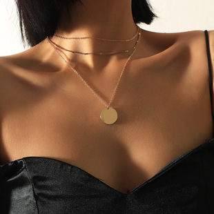 Simple three-layer necklace golden wafer Fashion necklace cross-border e-commerce