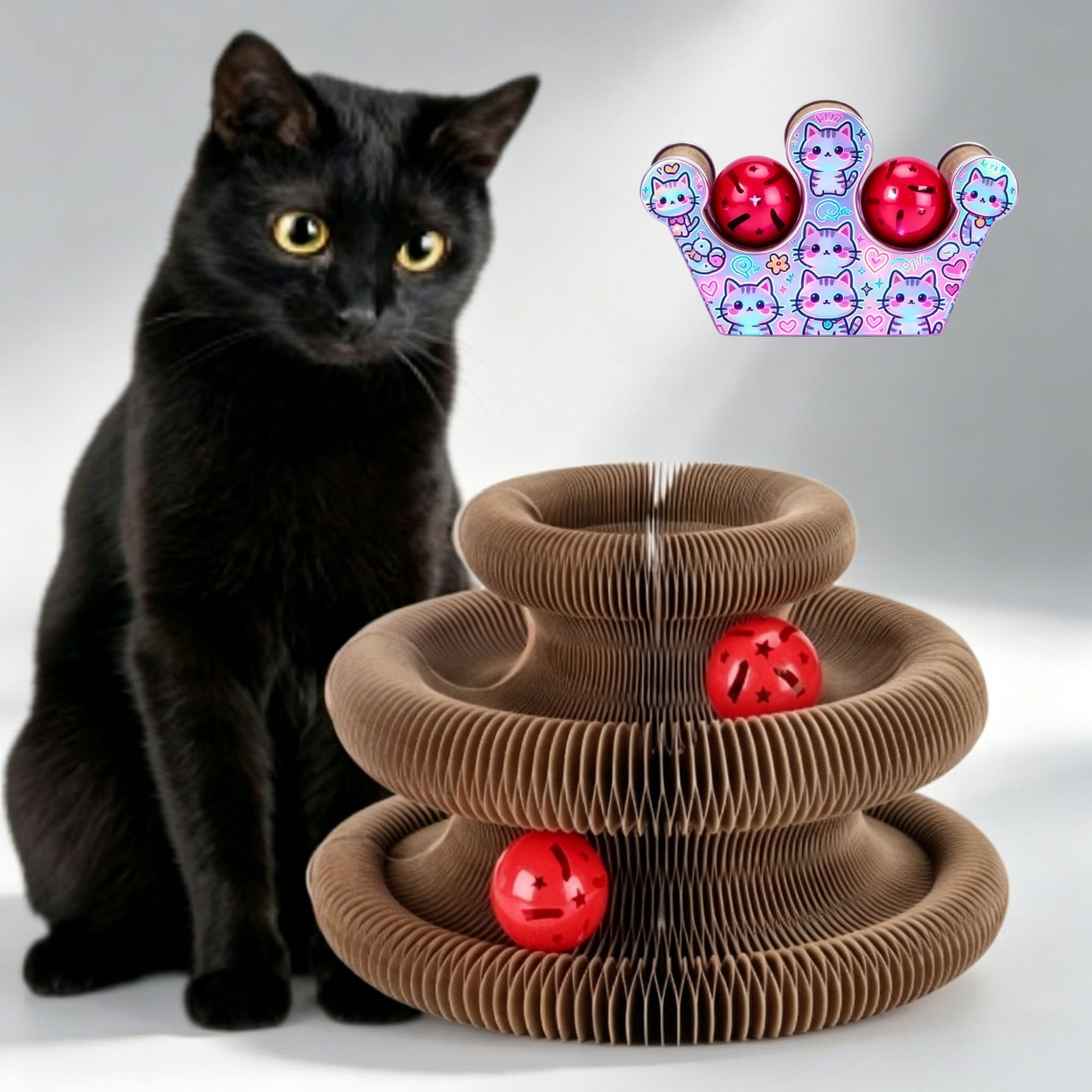 Órgano mágico para gatos agarrar tablero juguete para gatos auto-hi alivio de aburrimiento con campana papel corrugado resistente al agarramiento plegable juguete para gatos