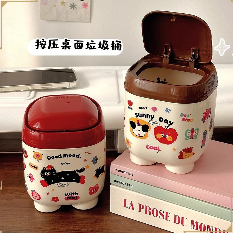 Dopamine Desktop Trash Can, High-Looking and Cute Push-Type Mini Small Desktop Storage Bucket, Small Garbage Bag
