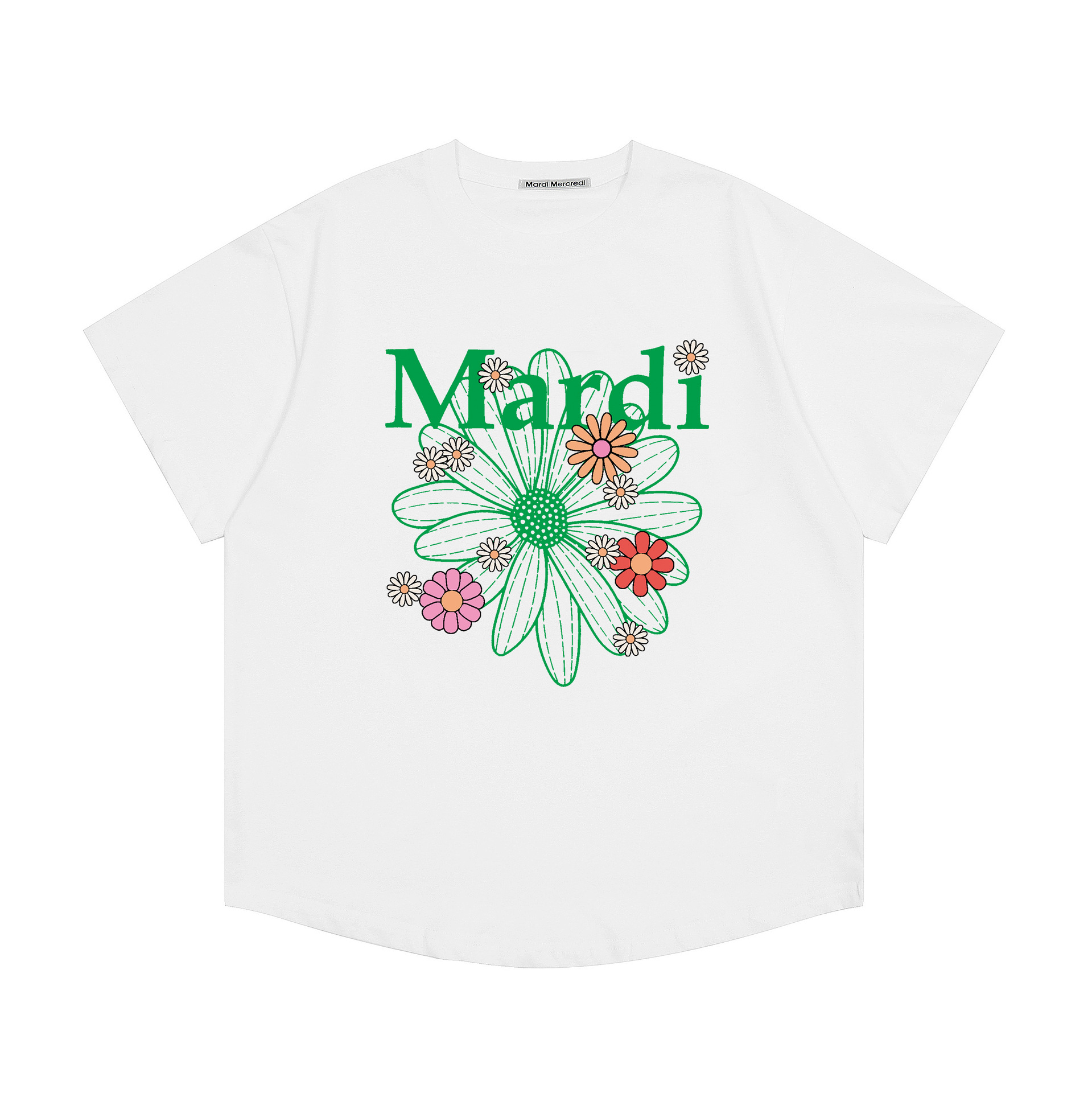 現物韓国潮牌Mardi半袖女性25夏新作デイジープリント丸襟純綿上着tシャツ代発