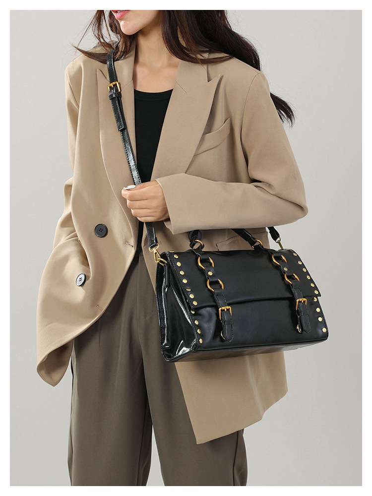 Vintage Waxed PU Messenger Bag – Large Capacity Crossbody Briefcase With Magnetic Closure For Work & College_voghion.com