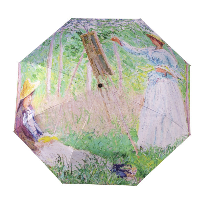 Van Gogh pintura al óleo paraguas pegamento negro Paraguas automático protección solar paraguas plegable paraguas de impresión digital paraguas pequeño paraguas fresco patrón imprimible