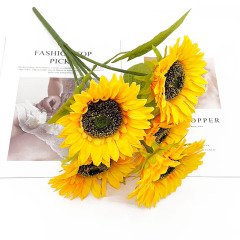 5頭把向日葵仿真花家居裝飾假花婚禮絹花道具太陽花花束仿真綠植