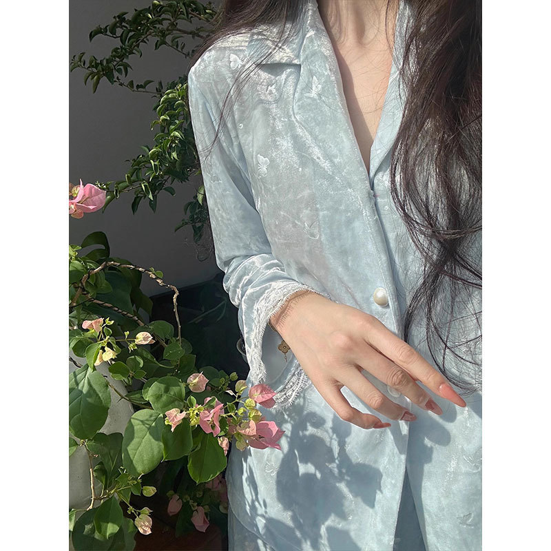 French-Style Elegant Velvet Pajamas for Women, Spring and Autumn, Unique Design Cardigan, Long-Sleeve and Long-Pants Set, Plus-Size Loungewear French-Style Elegant Velvet Pajamas for Women, Spring and Autumn, Unique Design Cardigan, Long-Sleeve and Long-Pants Set, Plus-Size Loungewear