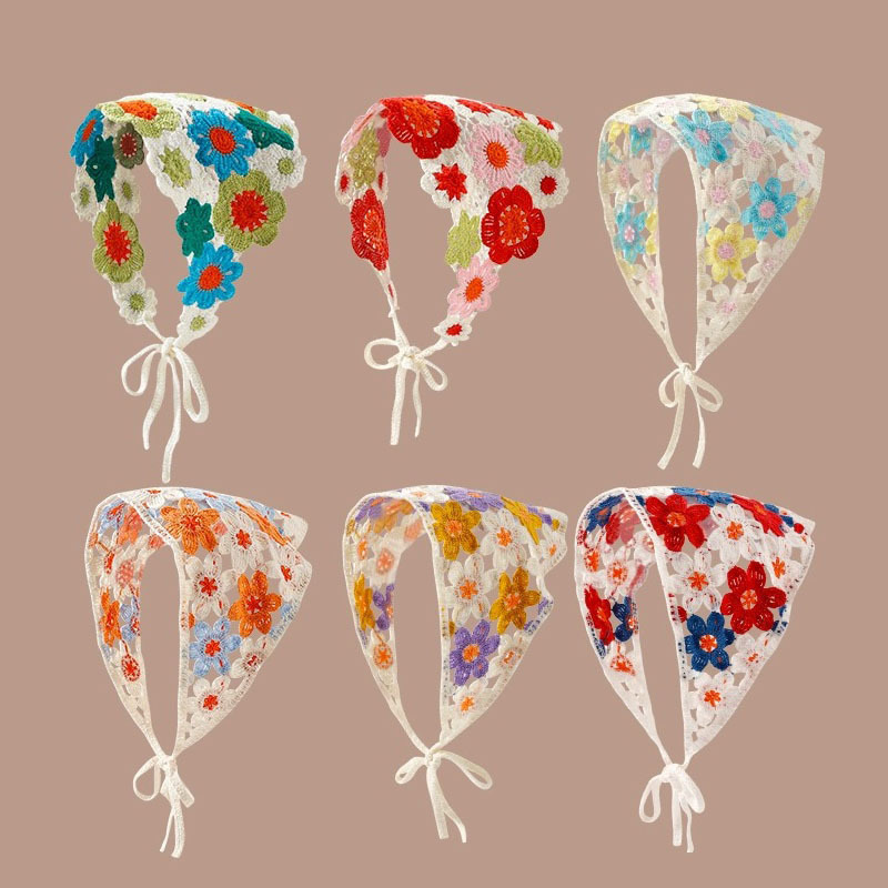 Cross-border Best Selling Triangle Scarf Knitted Headscarf Hair Accessories French Pastoral Style Hair Hoop Summer Women's Baotou Travel Hair Band Wholesale