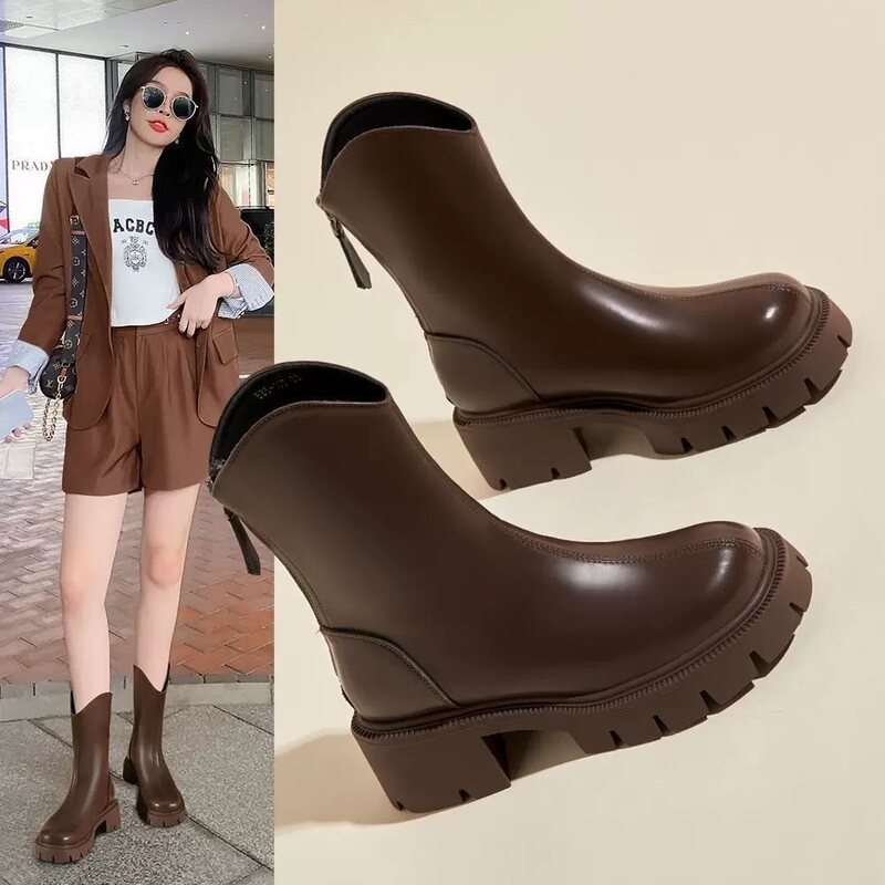 Martin Boots for Women with Thick Heels and Thick Soles, Chelsea Boots for Women, 2024 New British Style Short Boots, Height-Increasing V-Cut Slim Boots Martin Boots for Women with Thick Heels and Thick Soles, Chelsea Boots for Women, 2024 New British Style Short Boots, Height-Increasing V-Cut Slim Boots