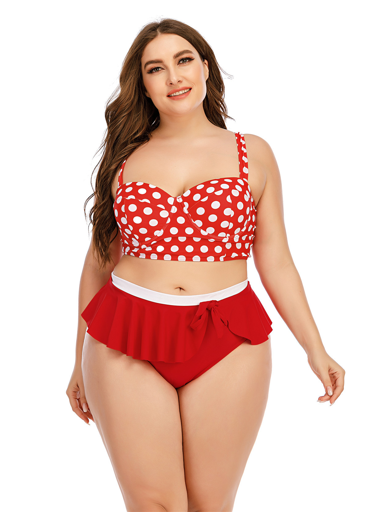 plus size wave point high waist sling Tankini two-piece set NSJHD124886