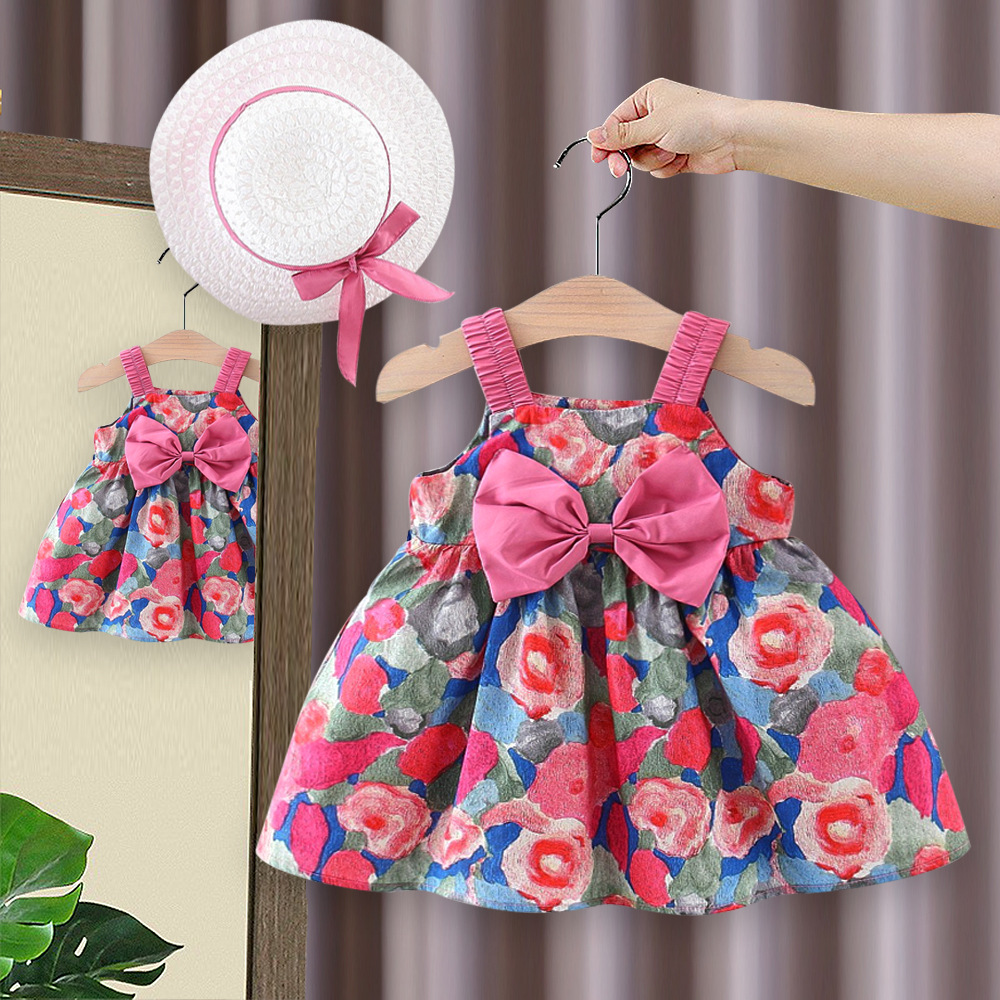 Girl's Skirt Summer Children's Instagram Style Princess Slip Skirt Baby's dress New Children's Floral Hat Skirt 4807