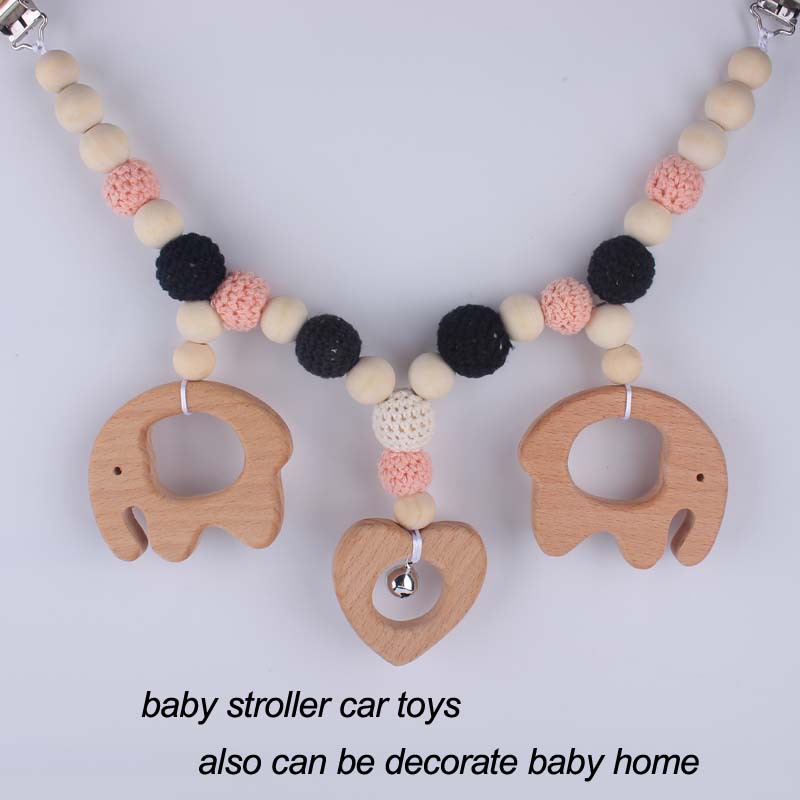 Bebé de dibujos animados haya elefante mordedor creativo campana lana bola cuentas madera molar colgante carro cadena juguete