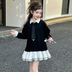 女の子の赤ちゃんの韓国版のファッションのゆったりしているワンピースの中で大きい子供の春秋の新型の洋気の襟のファッション的な王女のスカートの潮