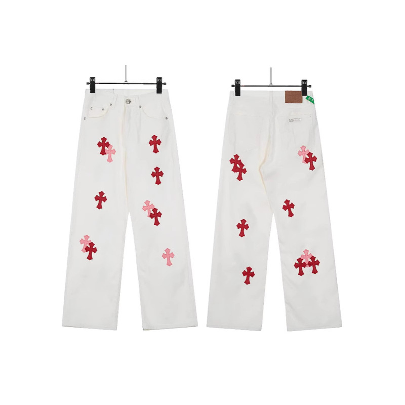 Chrome Hearts25 New Chrome Ch Miami White Powder Limited Cross Patch Jeans Wholesale
