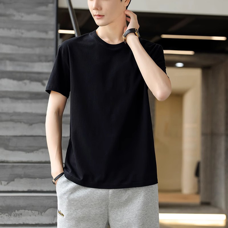 新疆長絨綿純綿半袖男性夏の新型男性服ゆるいカジュアル純色重ポンド上服tシャツ|undefined