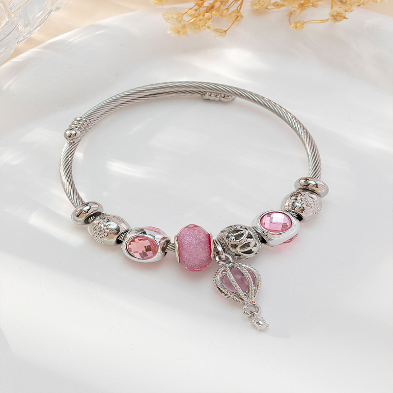 Panjia pulsera Dora DIY cuentas explosivas transfronterizas cuentas rosadas colgante de globo caliente abertura pulsera de acero inoxidable