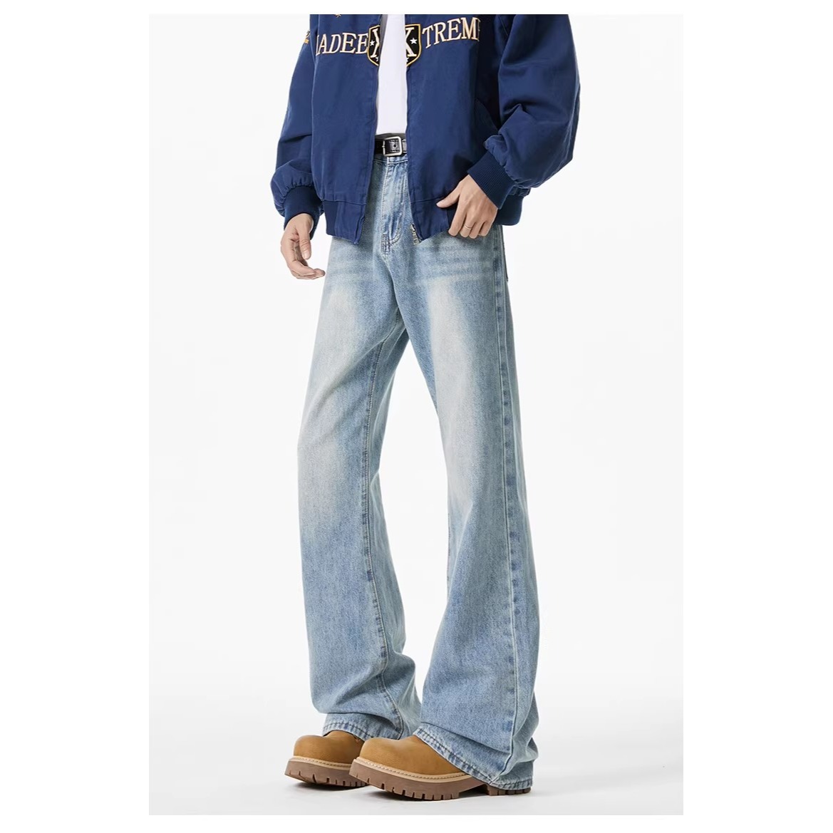Lavados estadounidenses para hacer viejos jeans azul pálido para mujeres y hombres verano nuevo relajado rectos ociosos pantalones largos