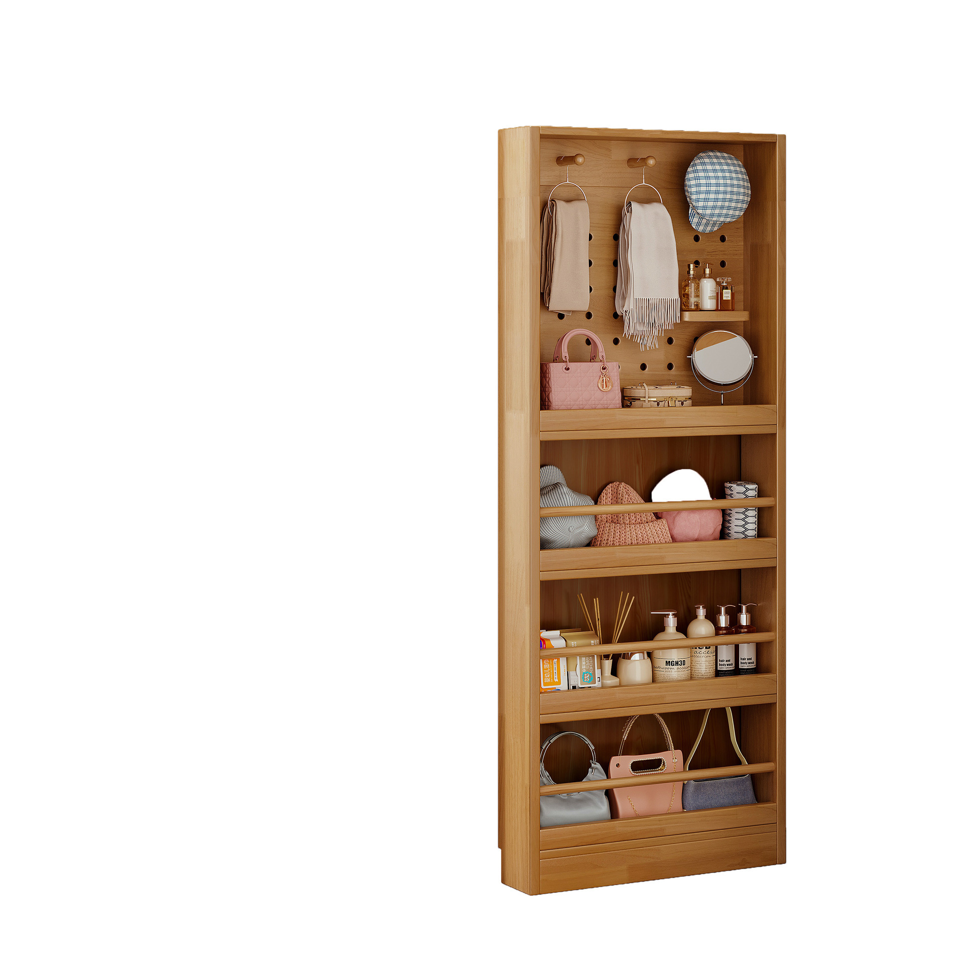 穴の板の箪笥の超薄型の物置棚の多層の実木の床の壁掛けの薄い棚の女子学生の寝室の家庭用の狭い収納棚