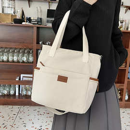 原创加厚多口袋日系托特条绒包休闲学生电脑简约手提单肩斜挎书包