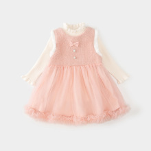 女童连衣裙秋冬装1一4岁女宝宝裙子毛线打底衫背心纱裙套装公主裙