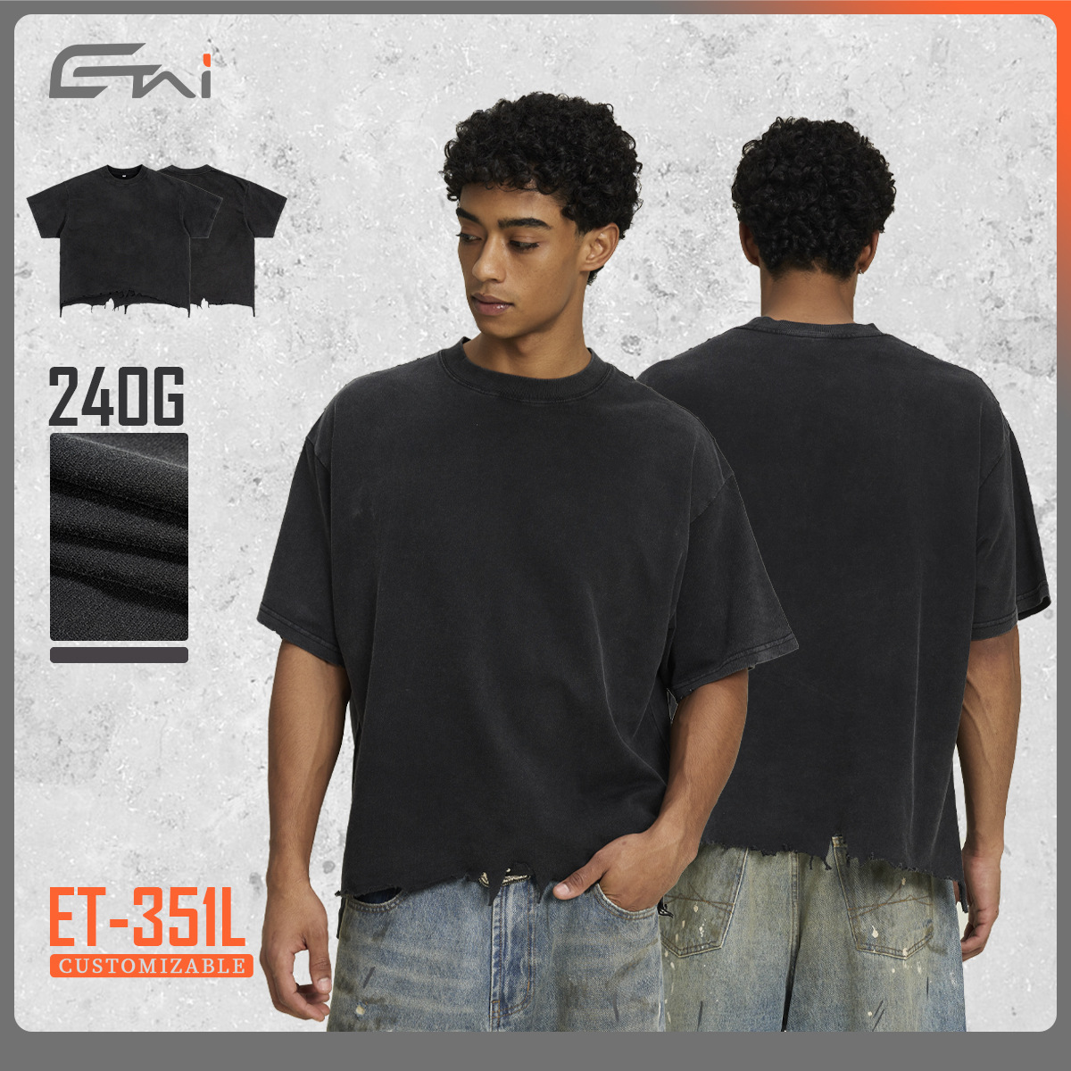 ETAI ropa de hombre de verano hombre algodón de manga corta pesada retro lavado con agua hace viejos desgastados estilo de moda de la calle marca de moda americana T image 4