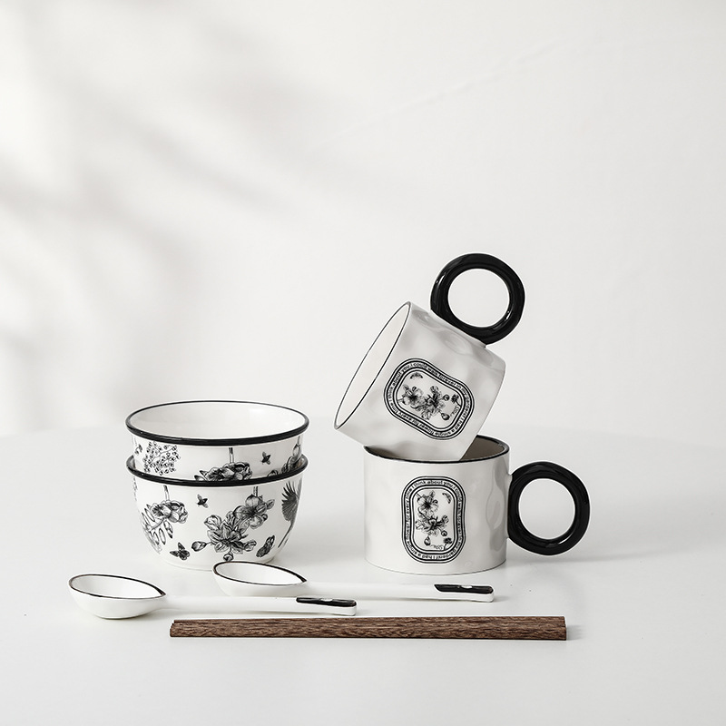 Banhua Flower Ins Small Fragrance Style Ceramic Tableware Gift Box Creative Bowl Chopstick Set Bank Real Estate Handover Gift Set