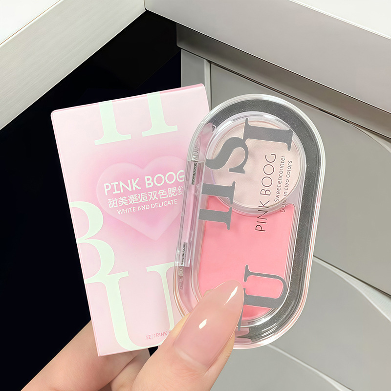 PINK BOOG甜美避逅双色腮红眼影盘高光不掉色学生韩妆显白伪素颜|undefined