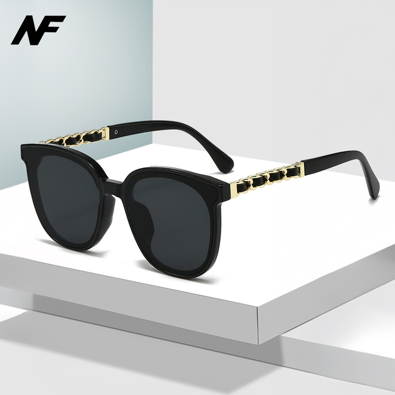European and American Cross-Border New Chain Leg Leather Sunglasses Korean Fashion High-End Anti-Uv Sunglasses for Men