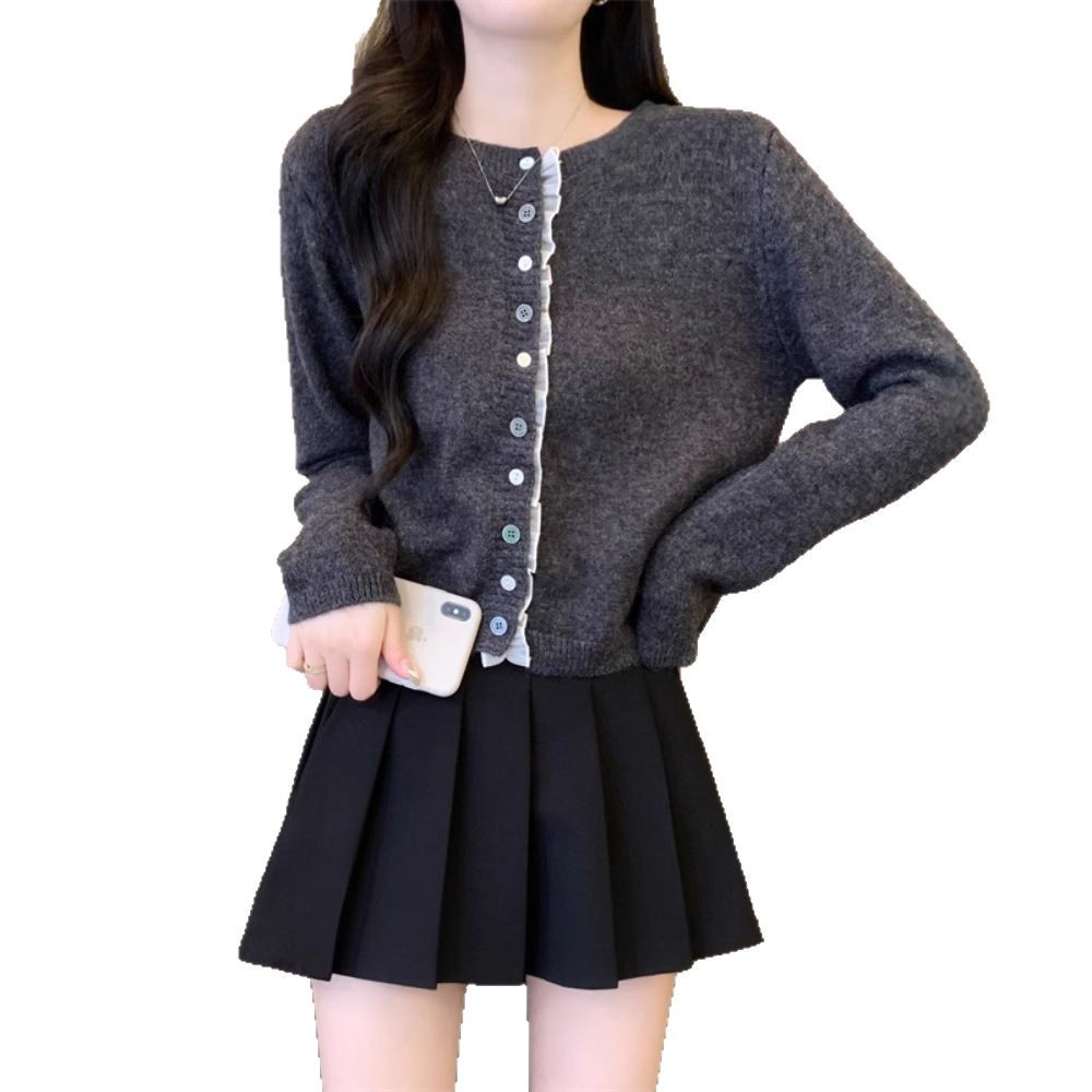Cárdigan de punto con diseño de costura de encaje coreano 2025 primavera y otoño nuevo estilo suave y ceroso pequeño suéter abrigo mujer image 6