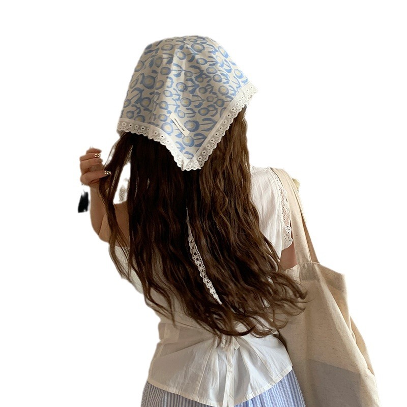 Pañuelo de seda de confinamiento de encaje de diadema francés de alta gama ins pañuelo de playa de fotografía de viaje de verano de alta gama