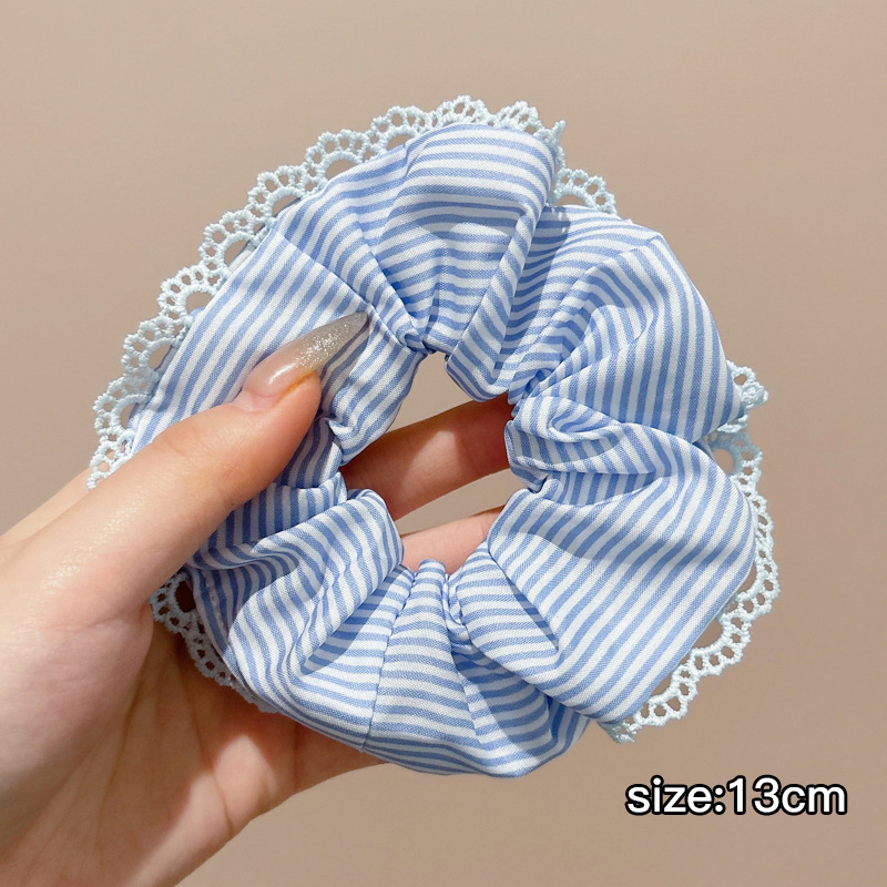 Lazo para el cabello de intestino grueso rayado coreano para mujer, sensación de alto nivel, cuerda para el cabello de cola de caballo, banda de goma para la cabeza para niñas, cuerda para la cabeza de gran tamaño, accesorios para el cabello de flores para la cabeza