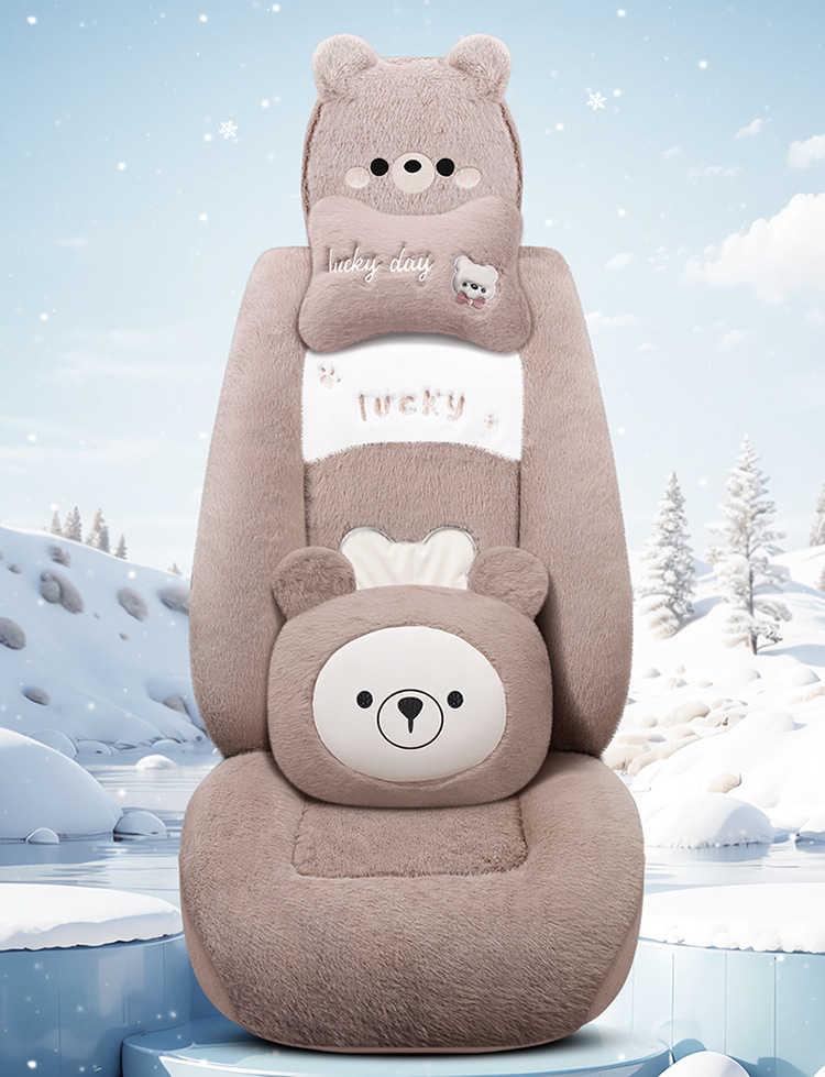 New All-Inclusive Car Seat Cushion Linen Breathable Cartoon Bear Four-Season Universal Car Seat Cushion Wear-Resistant Car Seat Cover