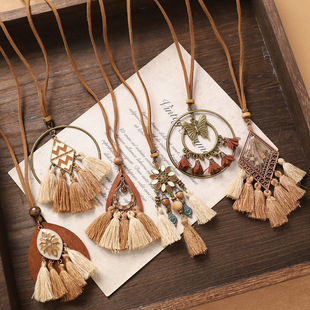 Bohemian ethnic style long necklace retro exotic style tassel sweater chain niche new Chinese style accessories for women