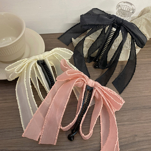 French Pure Desire Silk Ribbon Bow Banana Clip Versatile Retro Nape High Ponytail Sweet Teen Braid Hair Clip