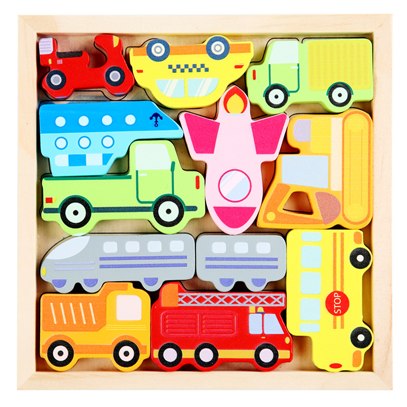 Caricatura animal tridimensional puzzle puzzle puzzle madera infantil educación temprana mano agarrar tablero de frutas y verduras juguetes de tráfico