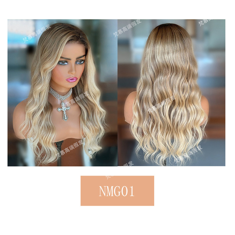 Free-braided high-end wig large curly body wave forehead lace wig non-bubble hair wig headgear