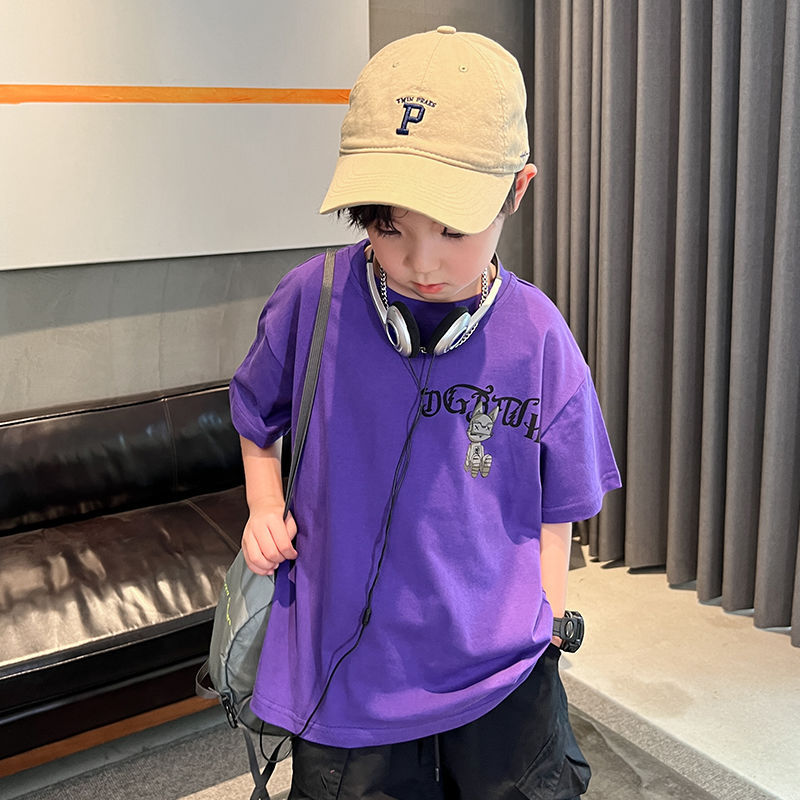 Trendy merk korte T-shirt dun 2024 nieuwe populaire kinder zomerjurk half mouw jongens top modieus_voghion.com