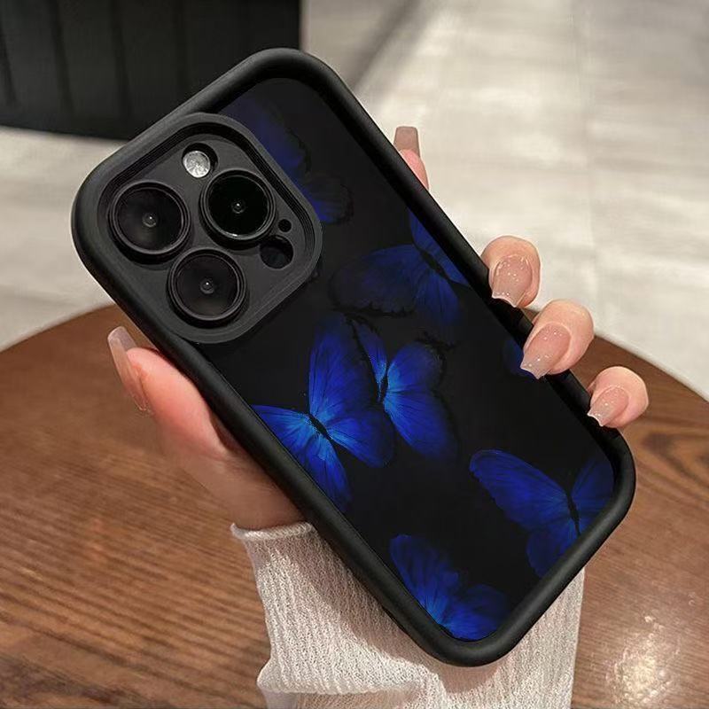 Painted Blue Butterfly Suitable for Iphone16Pro Mobile Phone Case Apple 15 Japanese and Korean 14 /13Promax New 12X Painted Blue Butterfly Suitable for Iphone16Pro Mobile Phone Case Apple 15 Japanese and Korean 14 /13Promax New 12X