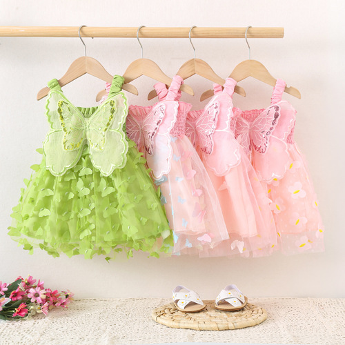 1635 summer girls 'back bow dress, sling, colorful bow knot mesh dress on consignment