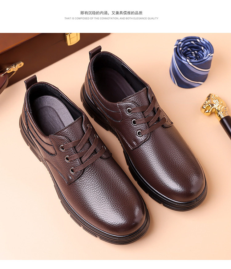 Giày da nam công sở da bò lớp đầu buộc dây kiểu Anh, mũi tròn, gót thấp 1–3 cm — Màu nâu, màu đen chi tiết 22