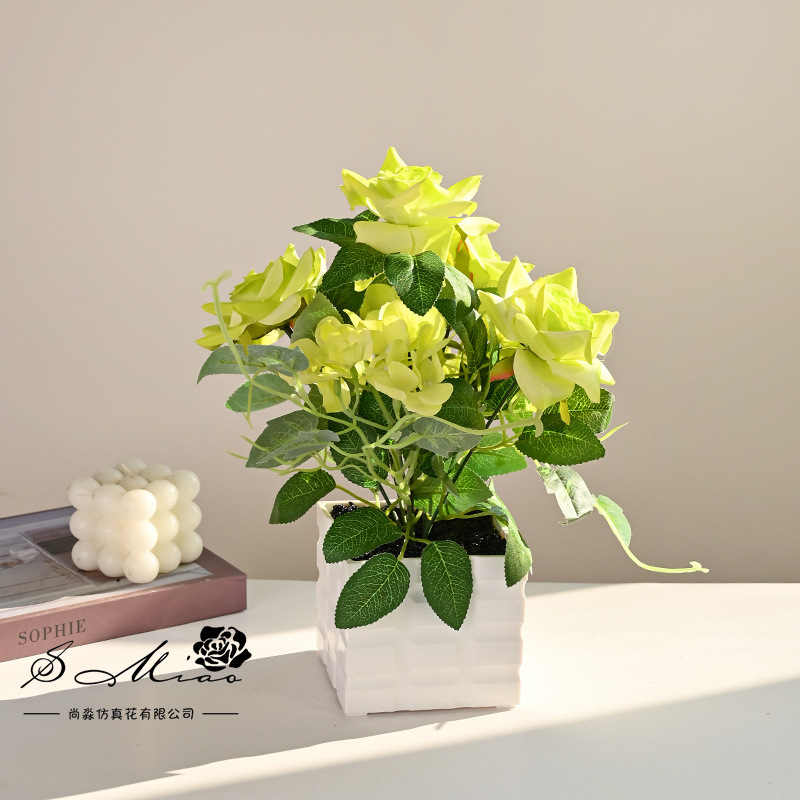 Pequeño bonsai creativo flor de simulación decoración de estudio en el hogar decoración de plantas verdes falsas artificiales decoración de maceta