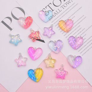 Resin Transparent Glitter Sequins Gradient Color Five-Star Love Earrings Bag Keychain Pendant DIY Accessories