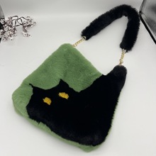 斜挎包跨境毛绒可爱柔软猫咪单肩包撞色大容量通勤包