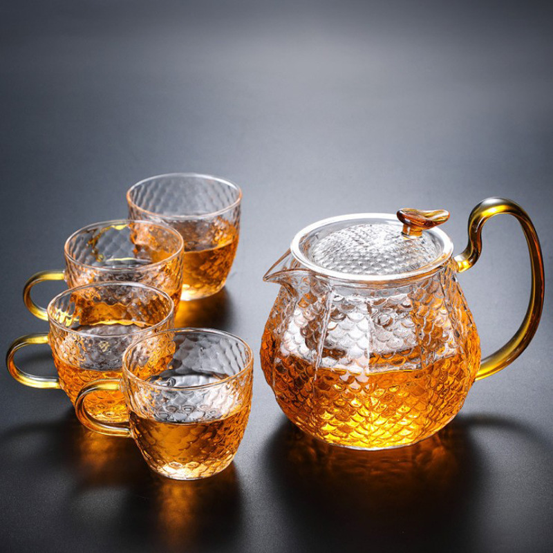 Eliminación de almacenamiento de alta borosilicona tetera de agua fría de vidrio resistente a altas temperaturas tazas de agua set de té de vidrio inventario de artículos solitarios detectados por filtración