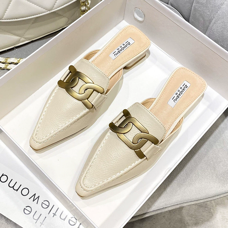 Белые мюли с квадратным носком, полутапочки без шнуровки, женская обувь, толстые каблуки, верхняя одежда, босоножки на цепочке, женская обувь большого размера.