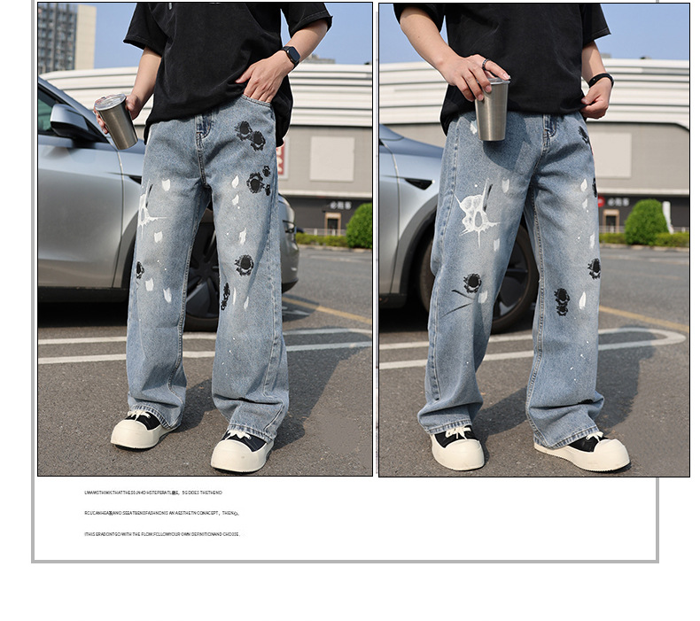 Men's Straight Leg Jeans Graffiti Paint Design Comfortable Denim_voghion.com