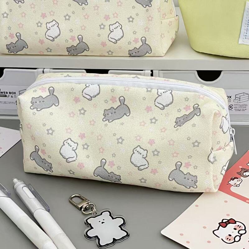かわいい星猫キャンバス鉛筆バッグインスタイル高価値学生大容量文具鉛筆バッグ収納袋|undefined