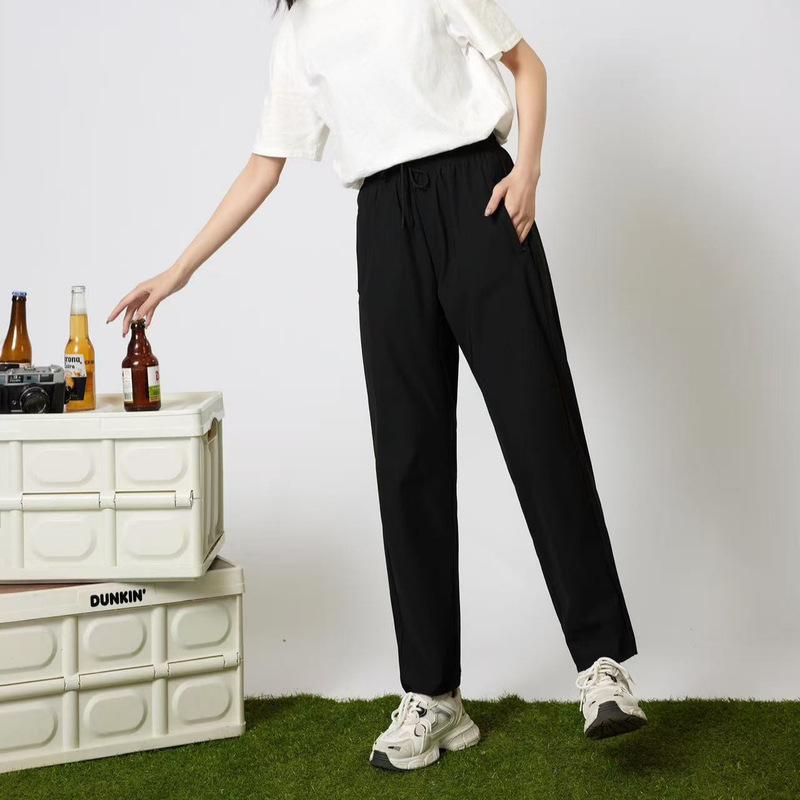 Summer Thin Ice Silk Slim-Fit Pants with Zipper, Five-Proof Versatile Slimming Unisex Sports Casual Pants, Plus Size